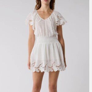 Ramy Brook Jacy Dress White  Lace Trim V‎ Neck Short Sleeve Mini